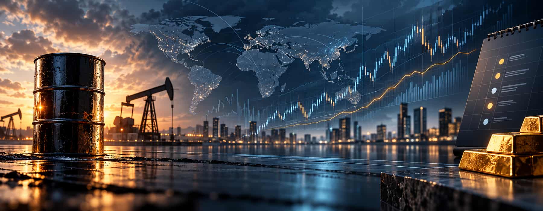 Finanzmarkt-Szene mit Börsenanzeige, Ölmarkt und Anleihekurve als Symbol für die Marktthemen Ende September 2026